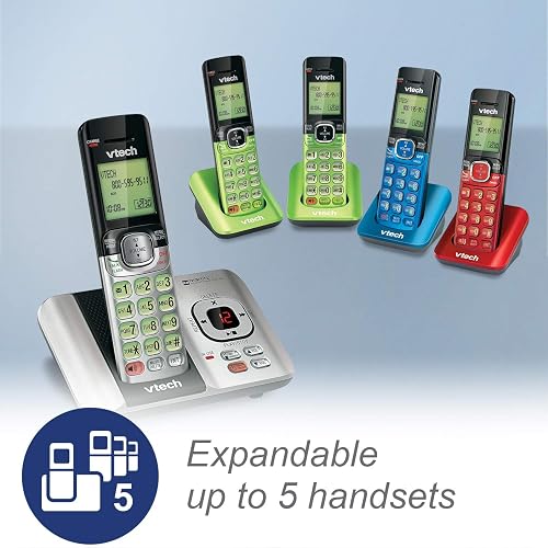 VTech CS6529-4B 4 Teléfonos inalámbrico DECT 6.0 con Sistema de Respuesta e identificador de Llamadas, Ampliable hasta 5 teléfonos, Montaje en Pared, Azul/Verde/Rojo/Plateado