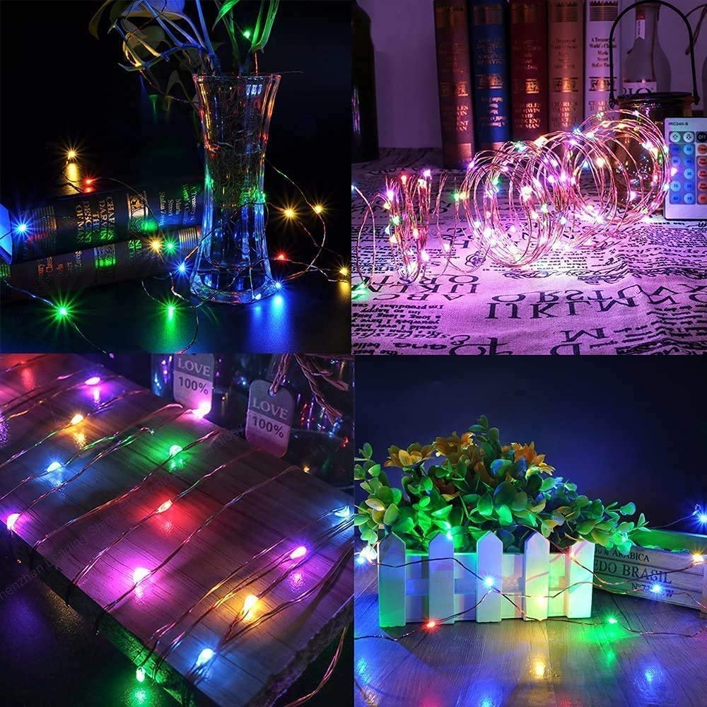 DOSYU 20M Cadena Luces Led Solares, 2 Pack 33FT 100 LED Guirnalda Navideñas Decorativas Cadena de Tira LED con 8 Modes de Iluminación Impermeable,para Jardín, Patio, Hogar,Fiesta de Navidad(WRGB)