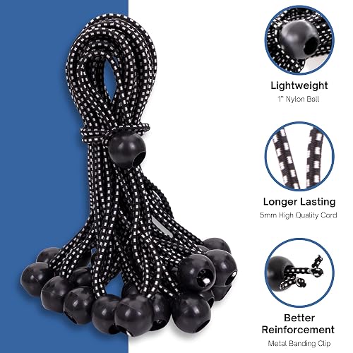 Kotap BB-9B Ball Bungee, 9-Inch, Black, 25-Piece