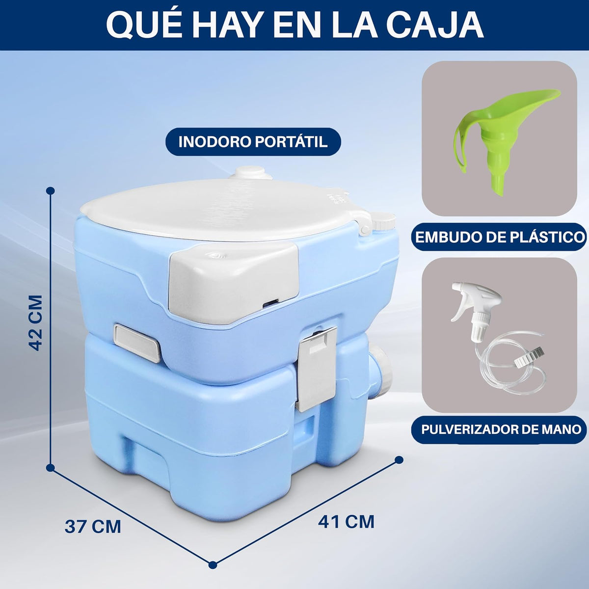 SereneLife Inodoro Portátil de 20 Litros para Camping, 120 Descargas con Embudo de Plástico, Pulverizador de Mano, Asiento Diagonal y Soporte Móvil, Inodoro Portátil para Camping, Senderismo y Viajes