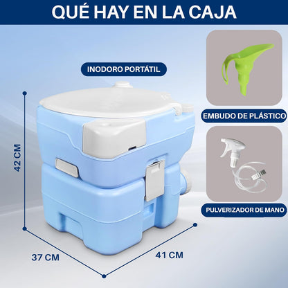 SereneLife Inodoro Portátil de 20 Litros para Camping, 120 Descargas con Embudo de Plástico, Pulverizador de Mano, Asiento Diagonal y Soporte Móvil, Inodoro Portátil para Camping, Senderismo y Viajes