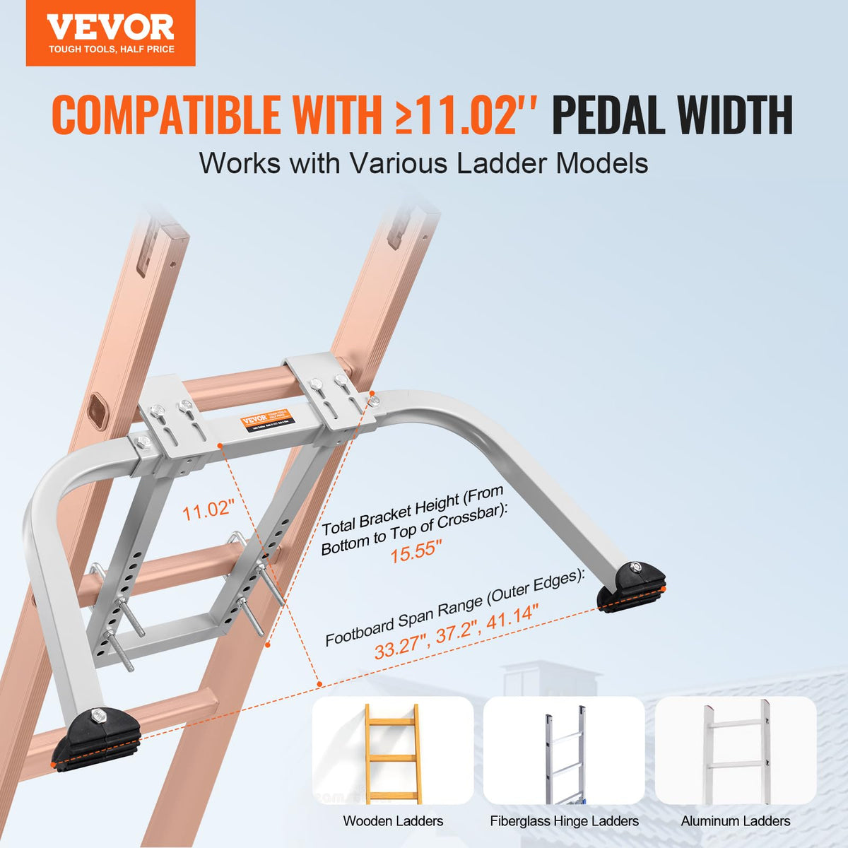 VEVOR Estabilizador de Escalera con Gancho de Acero Resistente para Techo con Accesorio de Extensión de Pared Brazos de Separación de Escalera Estables para Canalones de Techo con Pies de Goma