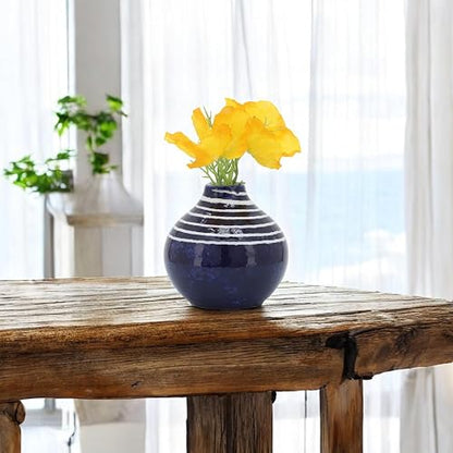 Sagebrook Home 5" Decorative Primeval Ceramic Vase - Contemporary Blue and White Flower Vase for Home, Office Decorative Accent - Easy Gift Idea