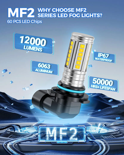 Marsauto 9145/H10/9140 Bombillas LED Antiniebla Amarillas 12000 lm 360° 600% Más Brillante 3000K Ámbar con 60 Chips