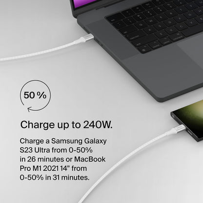 Belkin BoostCharge - Cable de alimentación USB-C a USB-C (1 M, 3.2 pies), cable de carga rápida con entrega de alimentación de 240 W, certificado USB-IF, compatible con MacBook Pro, Chromebook,