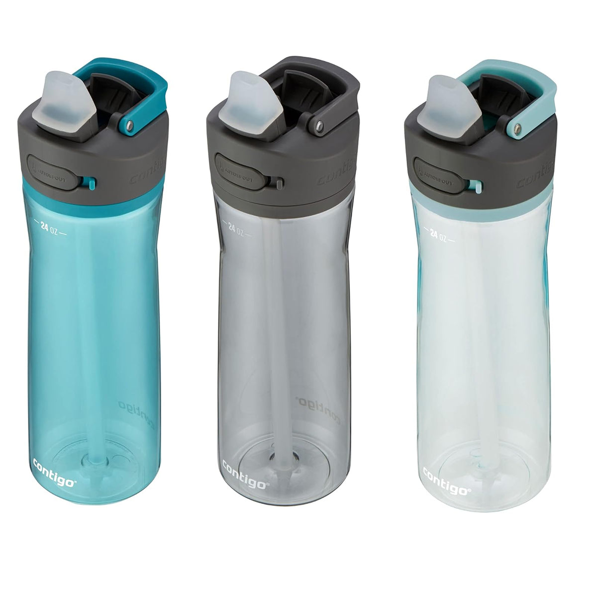 Contigo Ashland 2.0 - Botella de agua con tapa AUTOSPOUT | Botella de agua Tritan, 24 onzas, paquete de 3, enebro, sake y té de burbujas