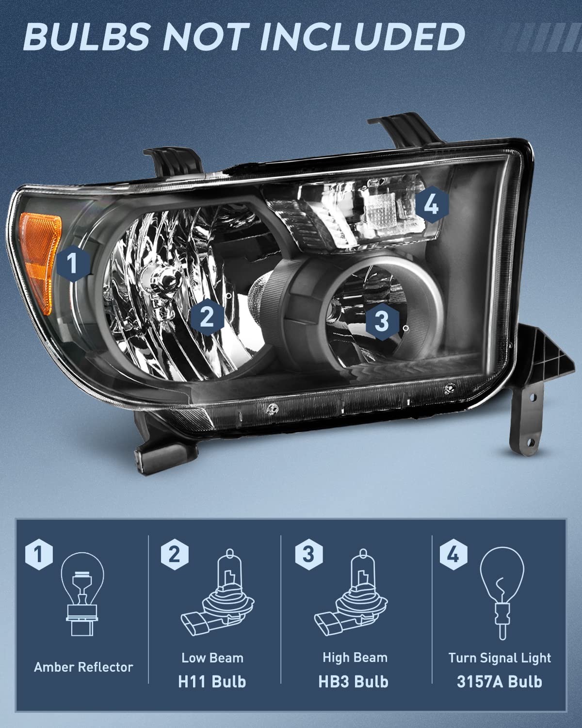 Nilight Headlight Assembly for 2007 2008 2009 2010 2011 2012 2013 Toyota Tundra 2008-2017 Sequoia Headlamps Replacement Black Housing Amber Reflector Driver and Passenger Side