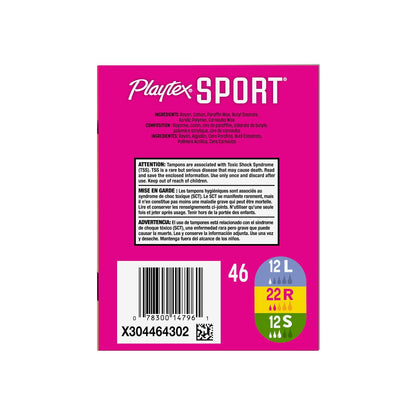 Playtex Sport - Paquete múltiple de tampones, ligero/regular/súper absorbencia, 46 unidades