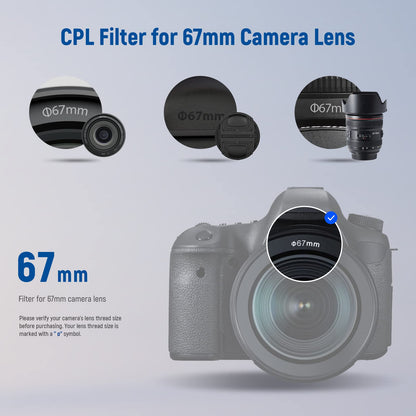 NEEWER 67MM Filtro CPL, Filtro Polarizador Circular, Polarizador, Multicapa | 30 Layer Multi Resistant Nano Coatings, Reduce Glare, Enhance Contrast, Ultra Slim, Reduces Reflection, Vidrio Óptico HD