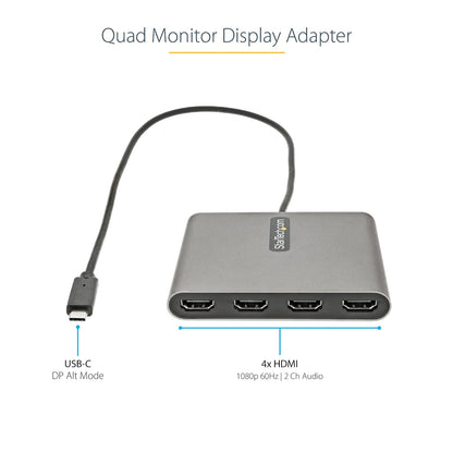 StarTech.com Adaptador USB-C a 4 Puertos HDMI - Tarjeta Gráfica y de Video Externa - Dongle Llave USB Tipo C a 4x HDMI - 1080p a 60Hz - Conversor Multimonitor USB a HDMI - Solo para Windows (USBC2HD4)