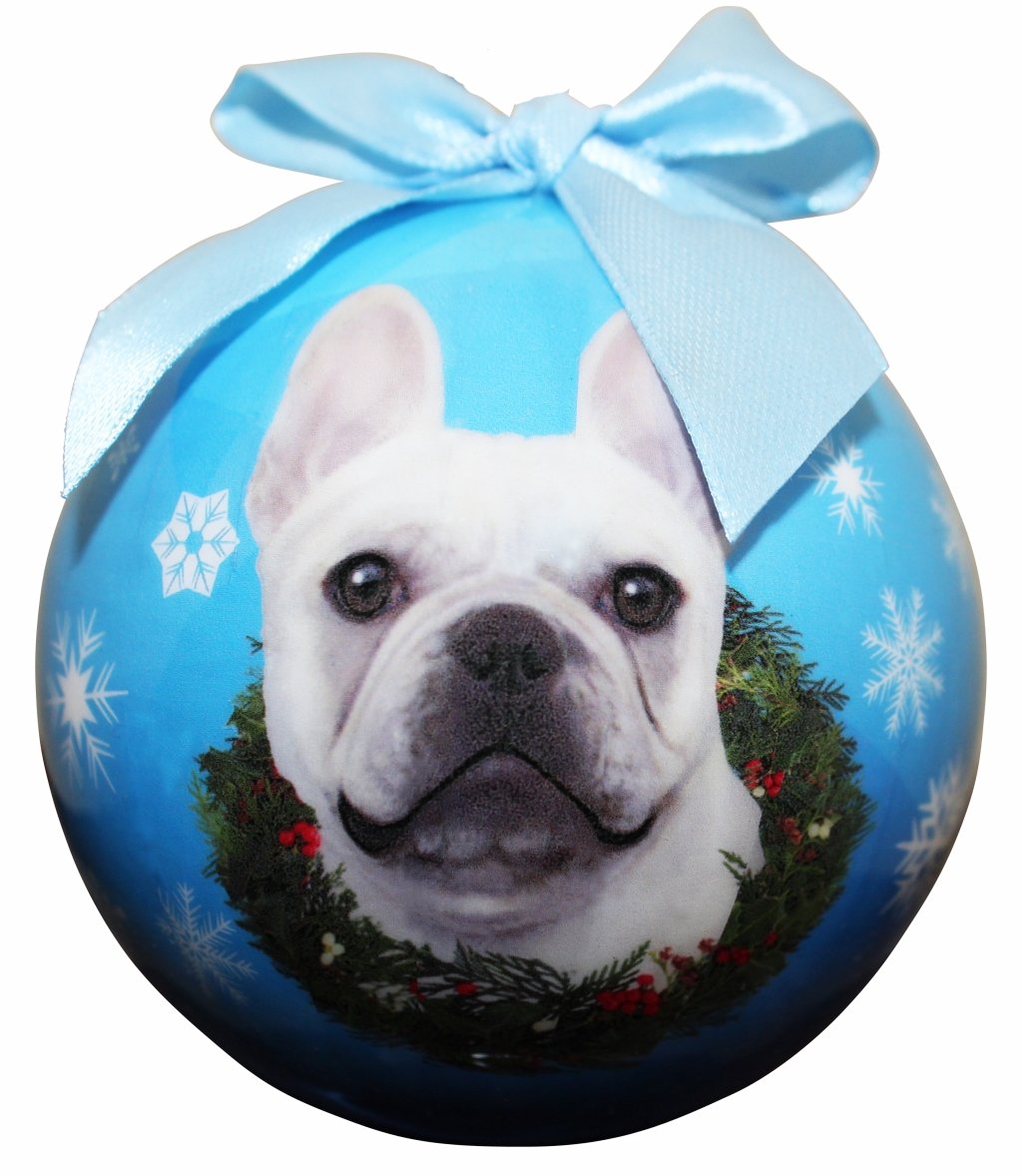E&S Pets Bola a Prueba de roturas, diseño de Bulldog francés, Color Blanco, fácil de Personalizar, un Regalo Perfecto para los Amantes de los Bulldog francés