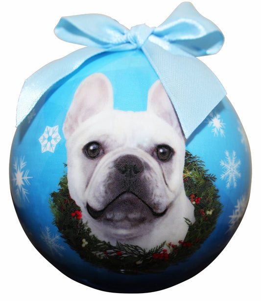 E&S Pets Bola a Prueba de roturas, diseño de Bulldog francés, Color Blanco, fácil de Personalizar, un Regalo Perfecto para los Amantes de los Bulldog francés