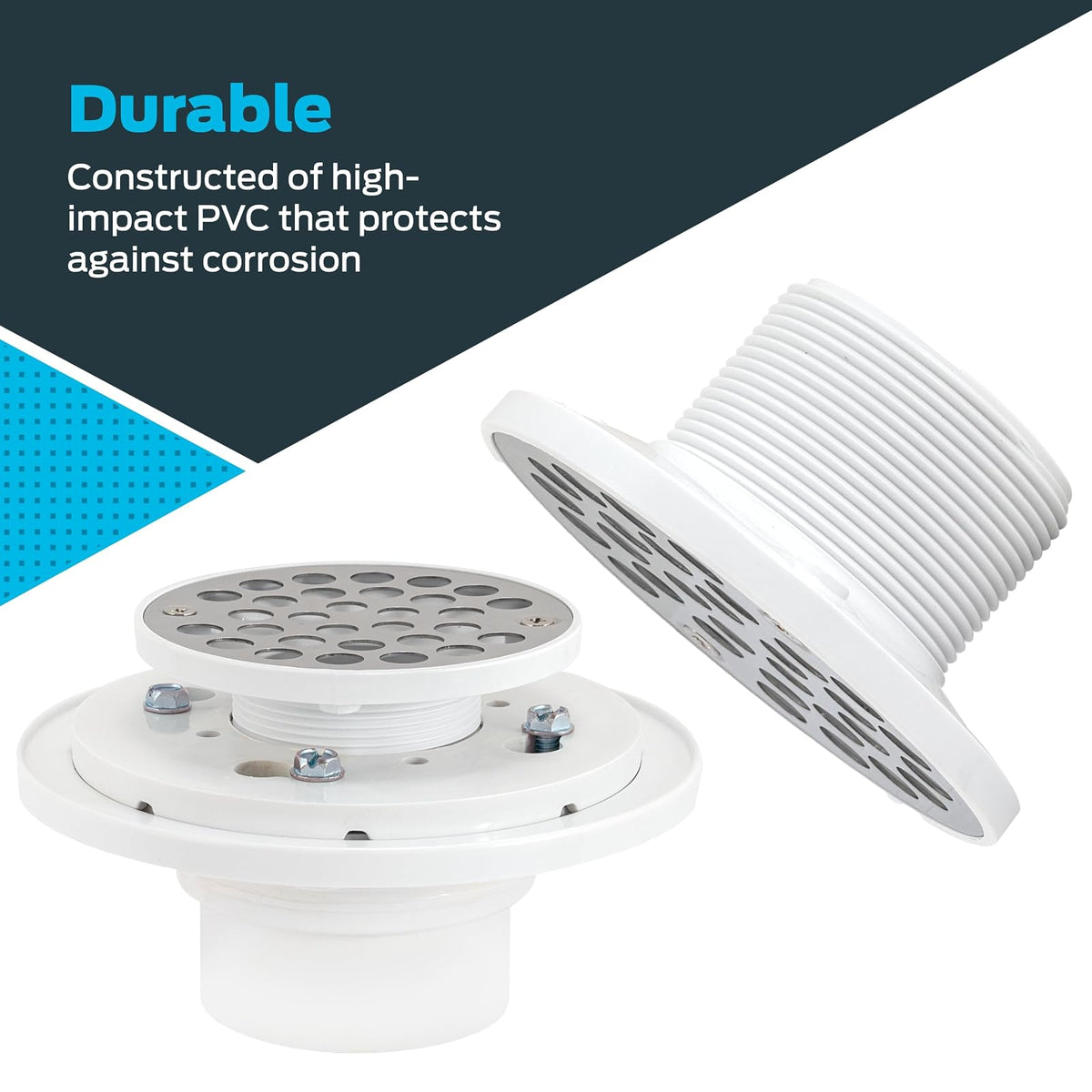 EZ-FLO 15301 - Drenaje de ducha de PVC de perfil bajo para suelo y baño, filtro de 4 pulgadas con tornillos de acero inoxidable, PVC, 5.08, Blanco