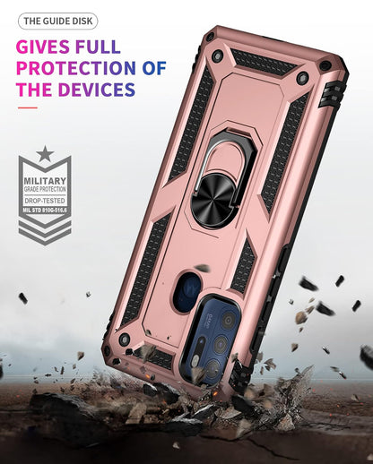 BestAlice.MX Funda para Motorola Moto G60S Case + Protector de Pantalla de Cristal Templado + Lens Mica, Híbrida Rugged Protección Dual Layer Bumper Carcasa con Pie De Apoyo, Oro Rosa