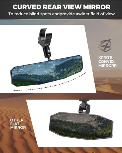 Xprite - Espejo retrovisor UTV de 13 pulgadas, espejo central SXS UTV con luces interiores, abrazadera de aluminio ajustable para montaje de 1.5 a 2 pulgadas, compatible con Polaris