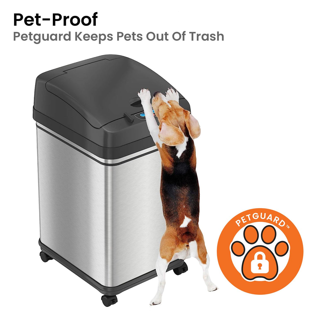 iTouchless 8 Gallon Sensor Kitchen Trash Can with AbsorbX Odor Filter, 30 Liter Locking Lid Automatic Garbage Bin, Stainless Steel, Powered by Battery and AC Adapter Not Included, for Home, Office​