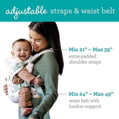 Infantino - Portabebés convertible 4 en 1, ajustable, ergonómico, esencial para el registro de bebé, portabebés para recién nacidos a niños pequeños, arco iris