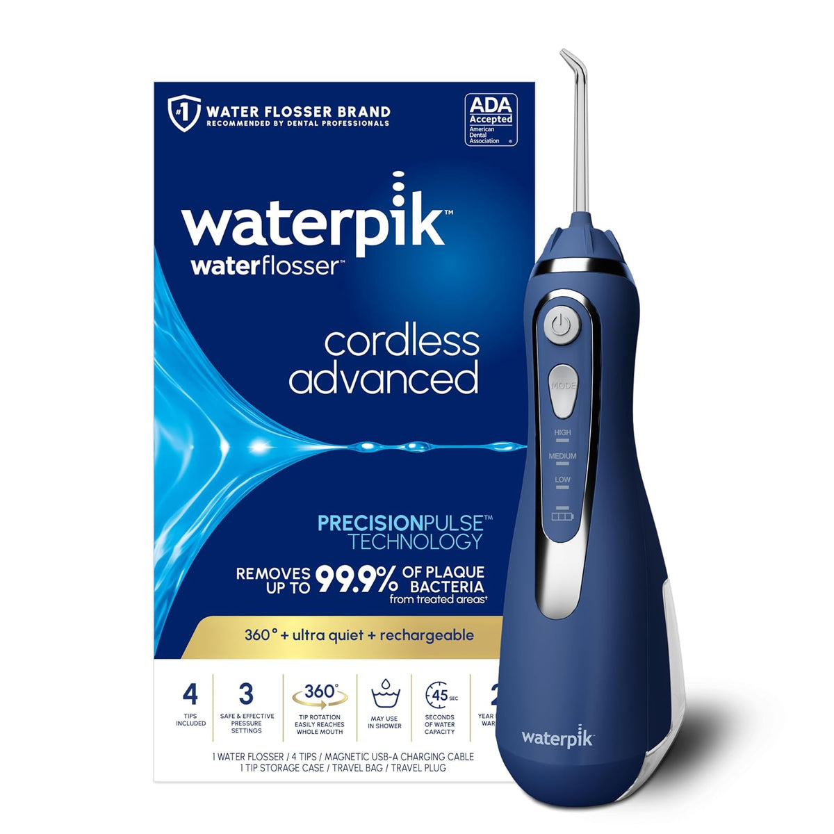 Waterpik - Hilo dental inalámbrico avanzado, azul clásico