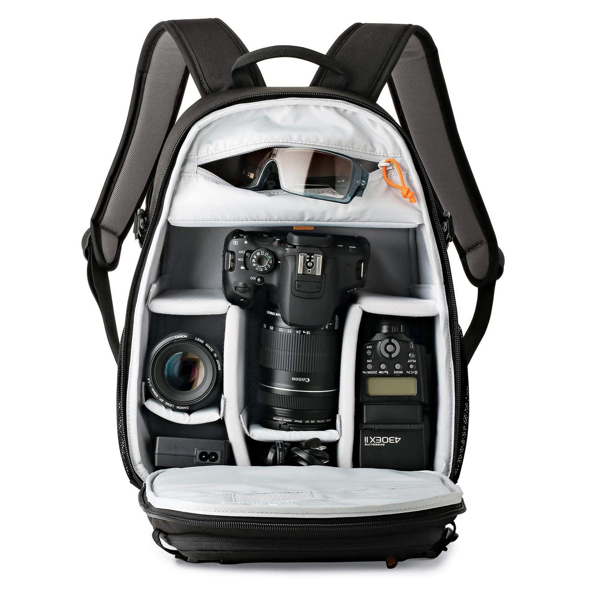 Lowepro Tahoe BP 150 Mochila para Cámara DSLR o sin Espejo, con Separadores Acolchados Removibles, Compartimento UltraFlex y Bolsillo para Tableta de 10 Pulgadas, Ideal para Viajes, Color Negro