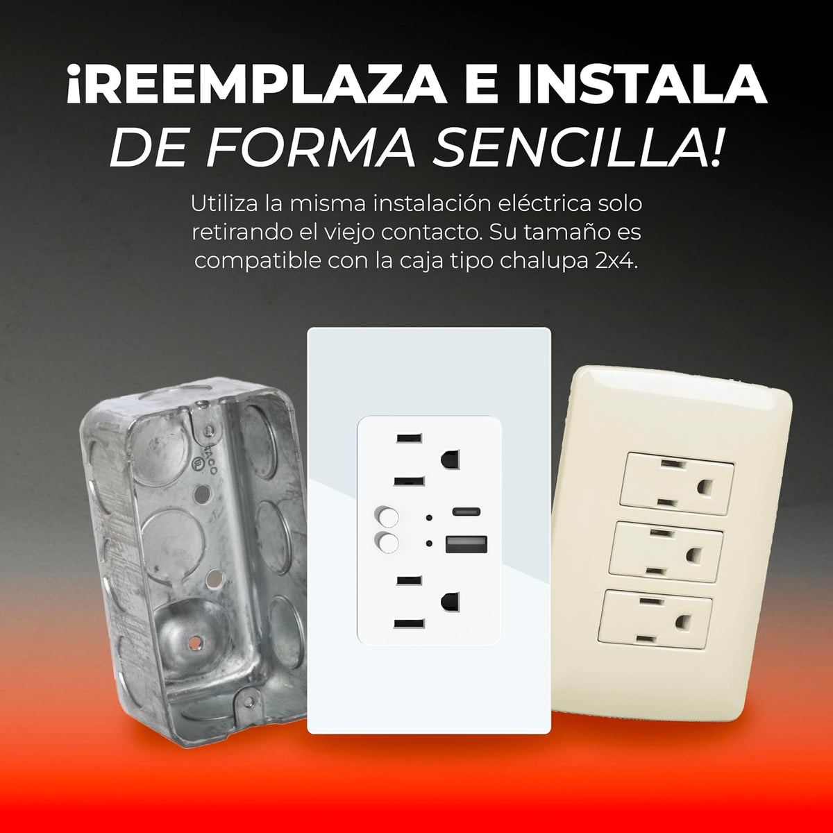 Tecnolite Connect - Contacto de Pared Inteligente WiFi Tomacorriente, 2 contactos + 2 puertos USB C/USB A, Cable Neutro, Compatible con App móvil, Alexa, Google y Siri