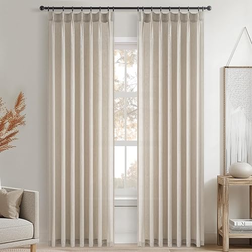 Cortinas Transparentes Plisadas de 96 Pulgadas de Largo, Cortinas de Ventana con Mezcla de Lino de Avena y filtrado de luz de 96 Pulgadas de Largo, 2 Paneles para Sala de Estar, recámara, Cortinas