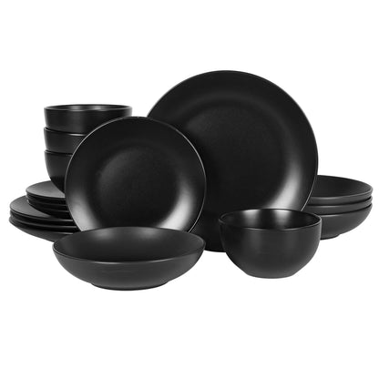 Gibson Home Queenslane - Juego de vajilla de 16 platos y cuencos dobles - Negro mate