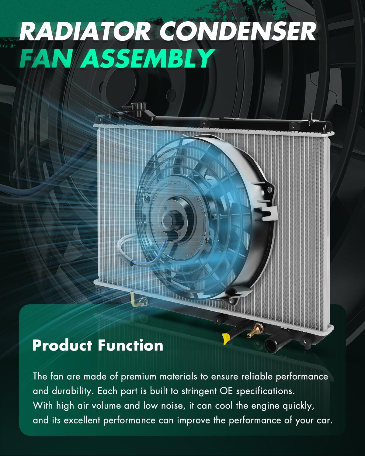 SCITOO - Ventilador de refrigeración de condensador de radiador compatible con Audi A3/A3 Quattro/S3 para Cabrio/Golf SportWagen/Jetta/Passat/Rabbit