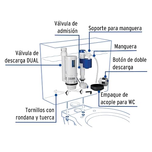 Foset VW-256, Juego de accesorios para WC, con sistema DUO, altura ajustable de válvula de llenado de 7 1/2" a 10 1/2"