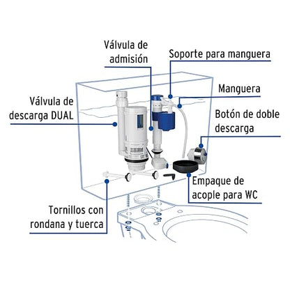 Foset VW-256, Juego de accesorios para WC, con sistema DUO, altura ajustable de válvula de llenado de 7 1/2" a 10 1/2"