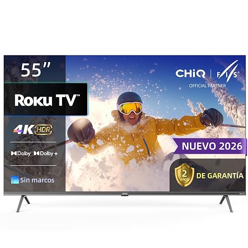 CHiQ Televisión 55U721XR ROKU Pantalla 55 Pulgadas Smart TV 4K HDR con WiFi, Aplicación Móvil, Audio Dolby, Diseño Ultra Delgado Sin Marco Metálico, Compatible con Apple HomeKit