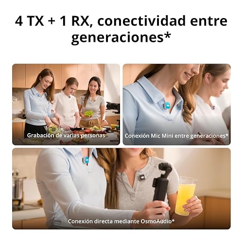 DJI Mic Mini 2S (1 TX + 1 RX), cancelación de Ruido con IA | Micrófono inalámbrico, almac. interno 28 h, grabación interna flotante de 32 bits, conexión OsmoAudio, amplia compatibilidad