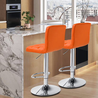 MoNiBloom - Juego de 2 taburetes de Bar con Respaldo Cuadrado de Piel sintética, Altura Ajustable y reposapiés para el hogar, Cocina, Comedor, Color Naranja