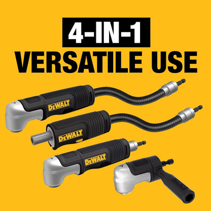 DEWALT Adaptador de taladro de ángulo recto, FlexTorq, sistema 4 en 1, eje flexible compacto, recto, 30 cm (DWAMRASETFT)