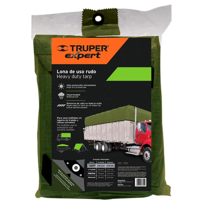 Truper Expert LT-56X, Lona uso rudo, verde olivo, 5 X 6 m, Paquete con 1 pieza