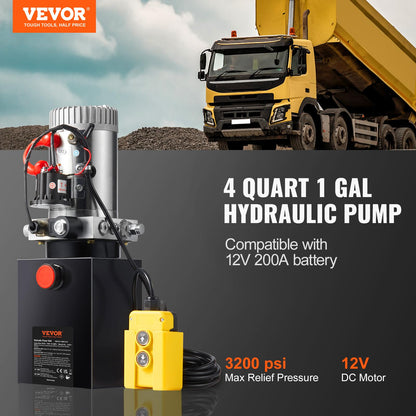 VEVOR Bomba Hidráulica DC 12 V 4 L Unidad Hidráulica de Acción Única Flujo de Aceite 3,44 L/min Presión Máxima de Descarga 22 MPa para Volquete, Plataforma Elevadora, Remolque, Elevación y Descarga