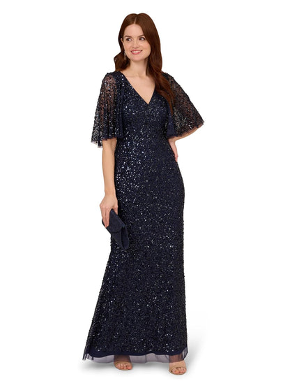 Adrianna Papell Bead Mesh Cape Long Dress Vestido para ocasión Especial Mujer