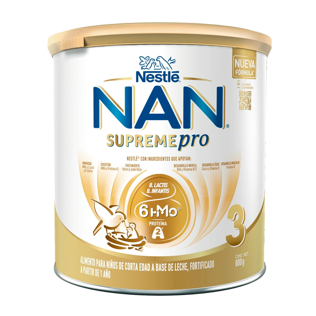 NAN 3 Supreme Pro Alimento Para Niños A Base de Leche, 1 Año, Lata 800 g