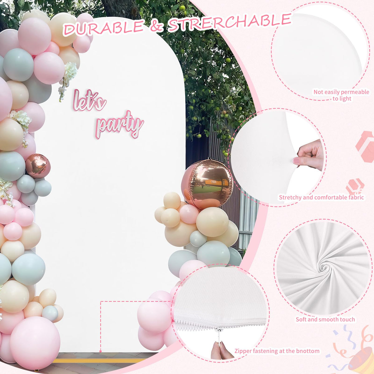 SoarDream - Funda de Arco de Boda de 7.2 pies, de Elastano Blanco, para Arco, para Boda, Cubierta de Arco de Chiara, Tela elástica para Novia, Baby Shower, cumpleaños, Fiesta de cumpleaños