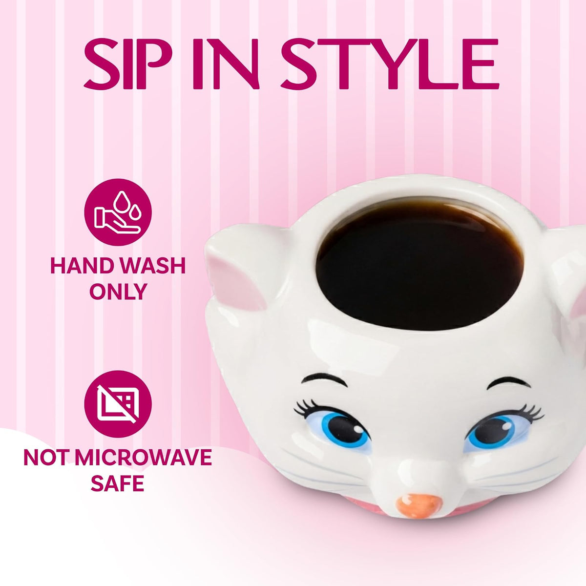 Silver Buffalo Disney Aristocats Marie Face - Taza esculpida 3D de cerámica, 20 onzas