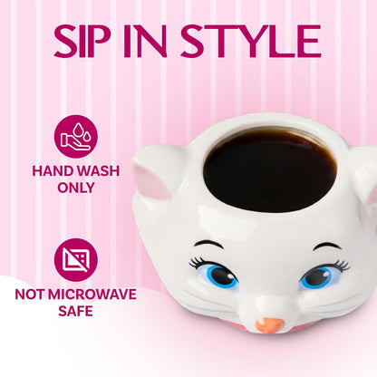 Silver Buffalo Disney Aristocats Marie Face - Taza esculpida 3D de cerámica, 20 onzas