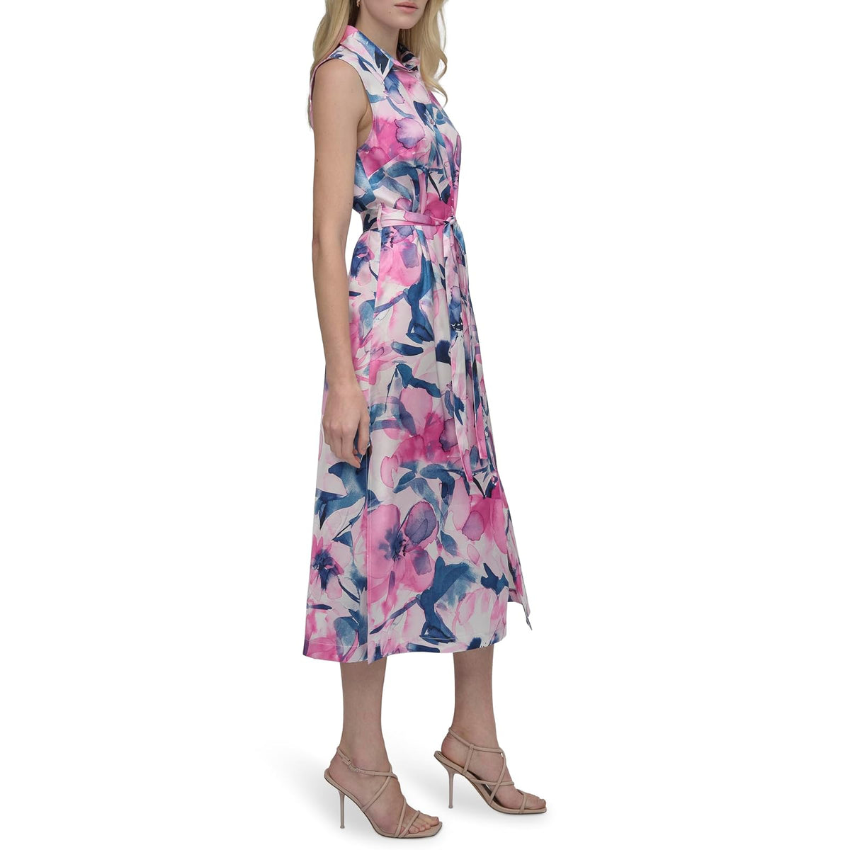 DKNY Sleeveless Collar Neck Button Front Midi Dress VestidoMujer