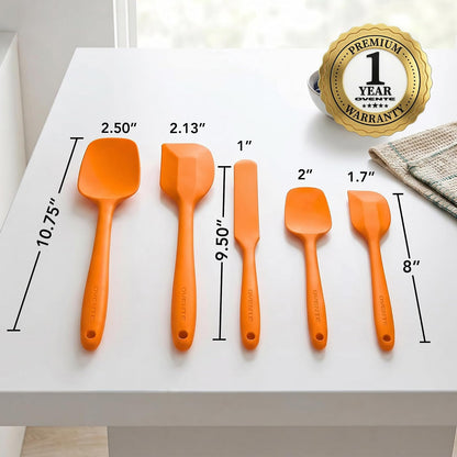OVENTE Juego de utensilios de cocina de silicona – Espátulas de goma de grado alimenticio de silicona resistente al calor con núcleo de acero inoxidable y diseño sin costuras, espátula de goma antiad
