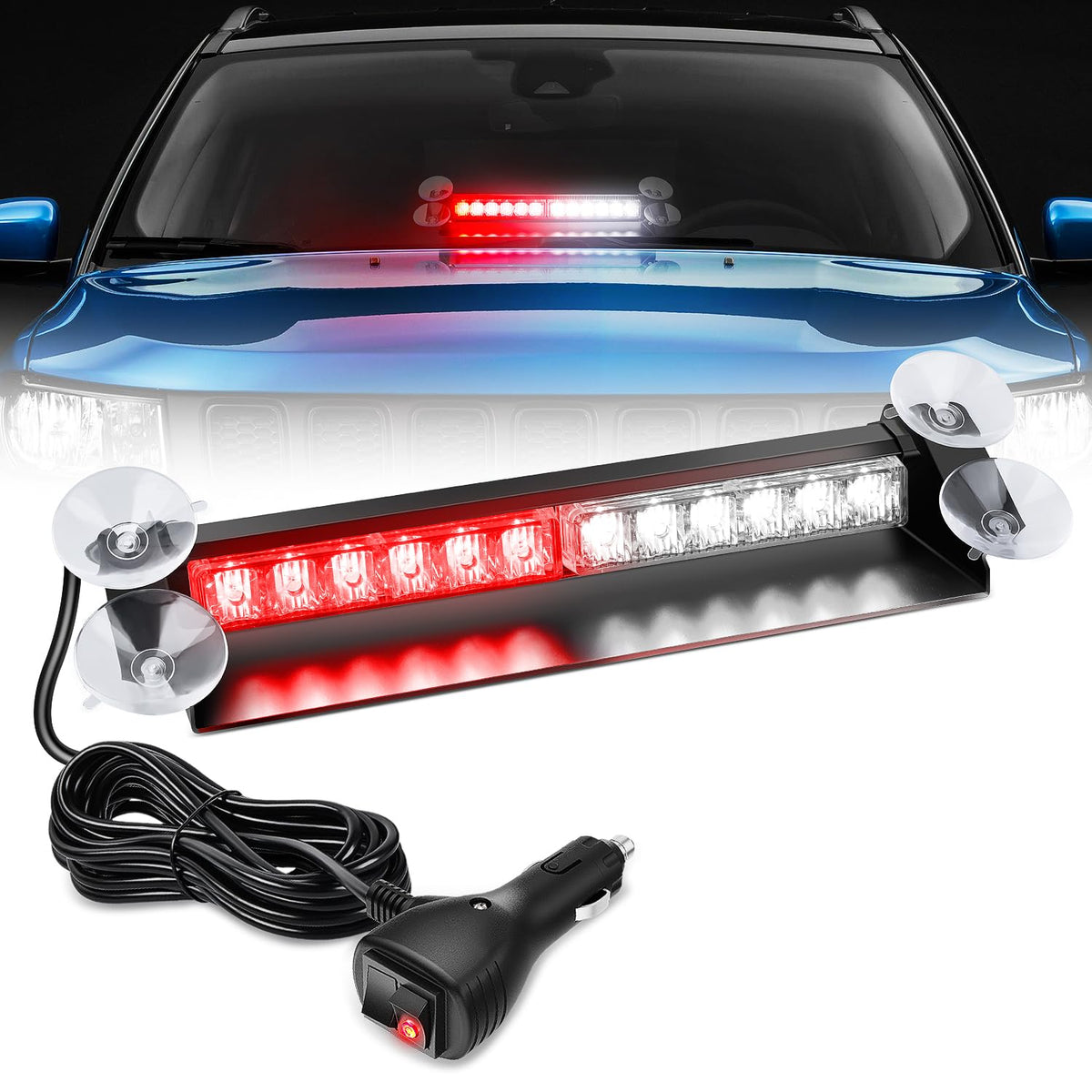 Nilight - Barra de luz estroboscópica de 12 luces LED para asesor de tráfico, color rojo y blanco, advertencia de emergencia, peligro, salpicadero, luces intermitentes para automóviles, camiones, policía