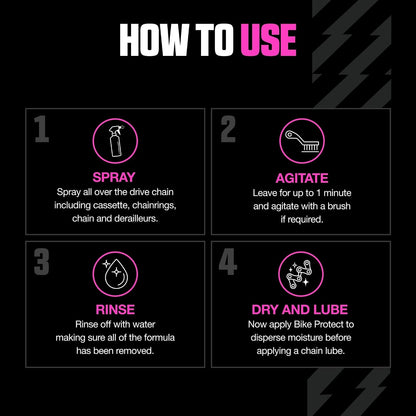 Muc Off Limpiador de Tren de transmisión Bio, 500 mililitros, eficaz Limpiador de Cadena de Bicicleta Biodegradable y espray desengrasante, Apto para Todo Tipo de