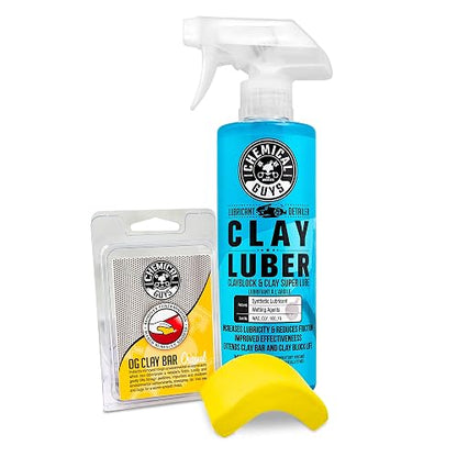 Chemical Guys OG Clay Bar & Lubber Kit Lubricante Sintético, Uso Ligero/Medio, 473 ml (2 Artículos), Amarillo