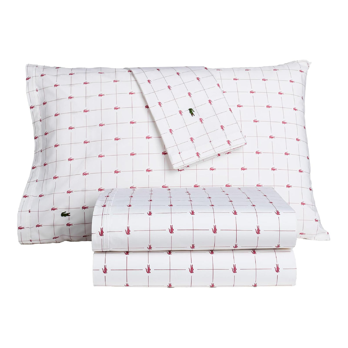 Lacoste Juego de Sábanas Slice Sleet de Algodón - Baroque Rose - Individual Extra Grande