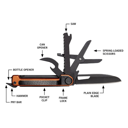 Gerber Gear Armbar Scout Multiherramienta 7 en 1 | Burnt Orange, hoja de borde liso de 2.5 pulgadas, martillo, tijera, sierra, acero inoxidable, clip de bolsillo
