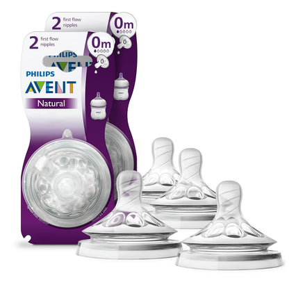 Philips Avent - Boquilla de textura natural para biberón de bebé, 2 unidades, First Flow, transparente, Paquete de 4, Transparente