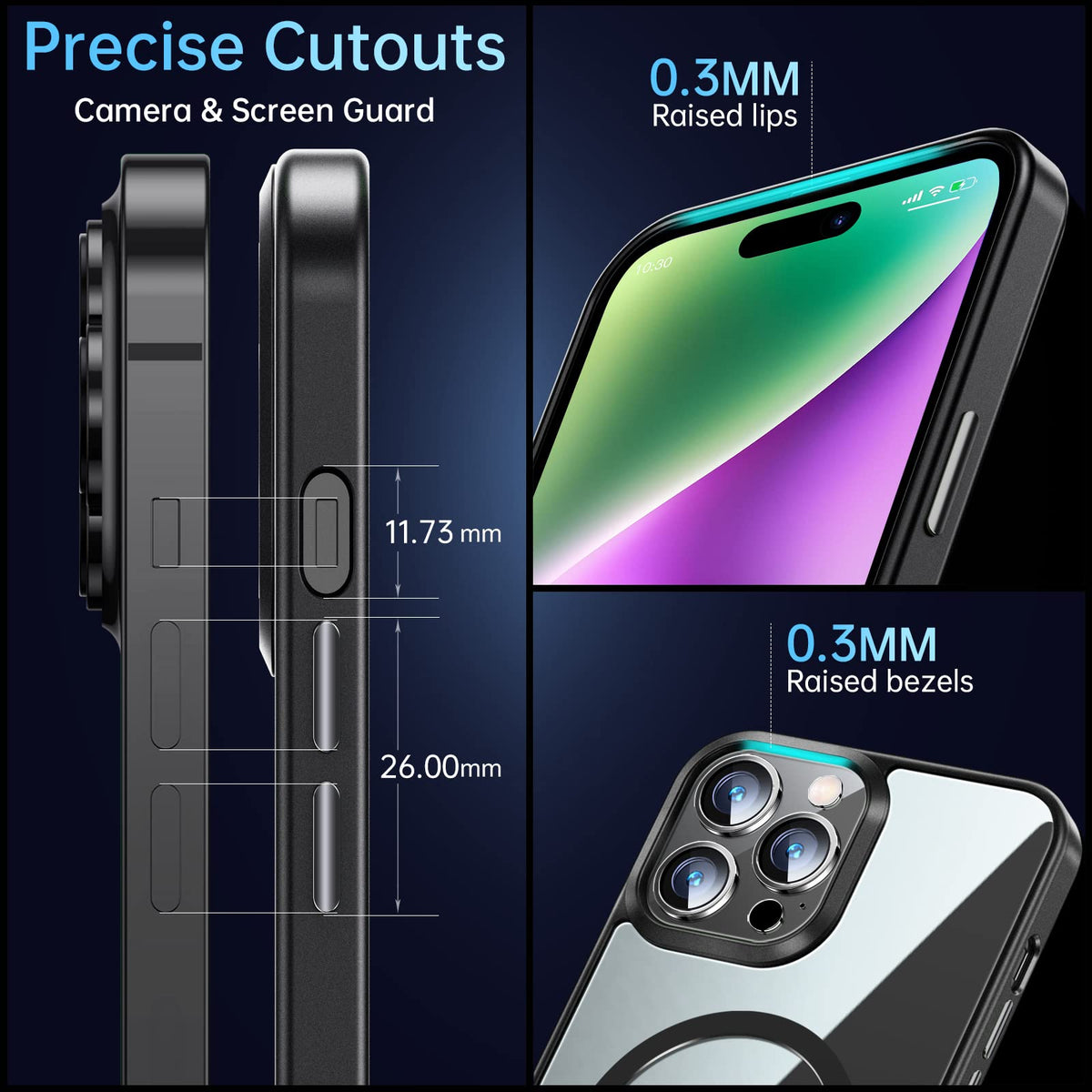 JUESHITUO Magnetic Slim Clear Case para iPhone 14 Pro MAX [no Amarillento] [Protección de Grado Militar] [No.1 imanes Fuertes] Compatible con iPhone 14 Pro MAX Protective Case 2022, Space Black