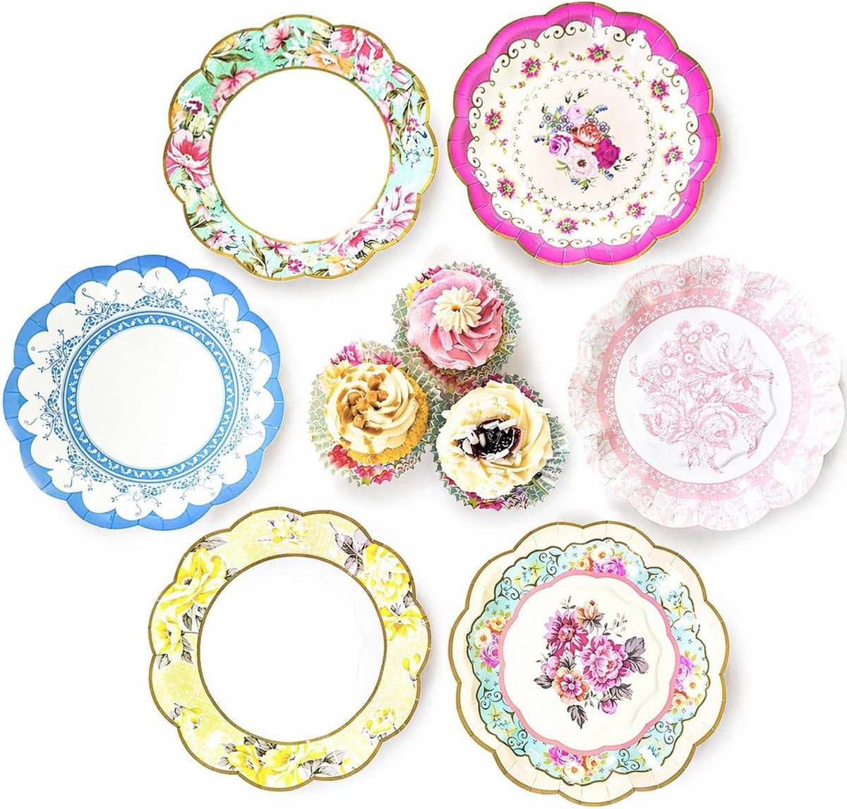 Talking Tables Platos de Papel Florales 24Pack | Multicolor, 6 diseños florales, para día de la madre, fiestas de té, baby shower, boda, 7 pulgadas de diámetro